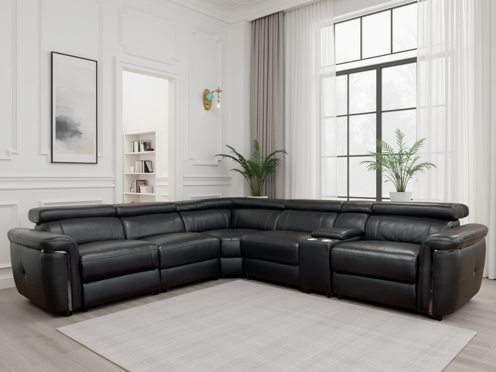 Mayfair Black Leather Modular Electric Recliner Large Corner Sofa – view 2