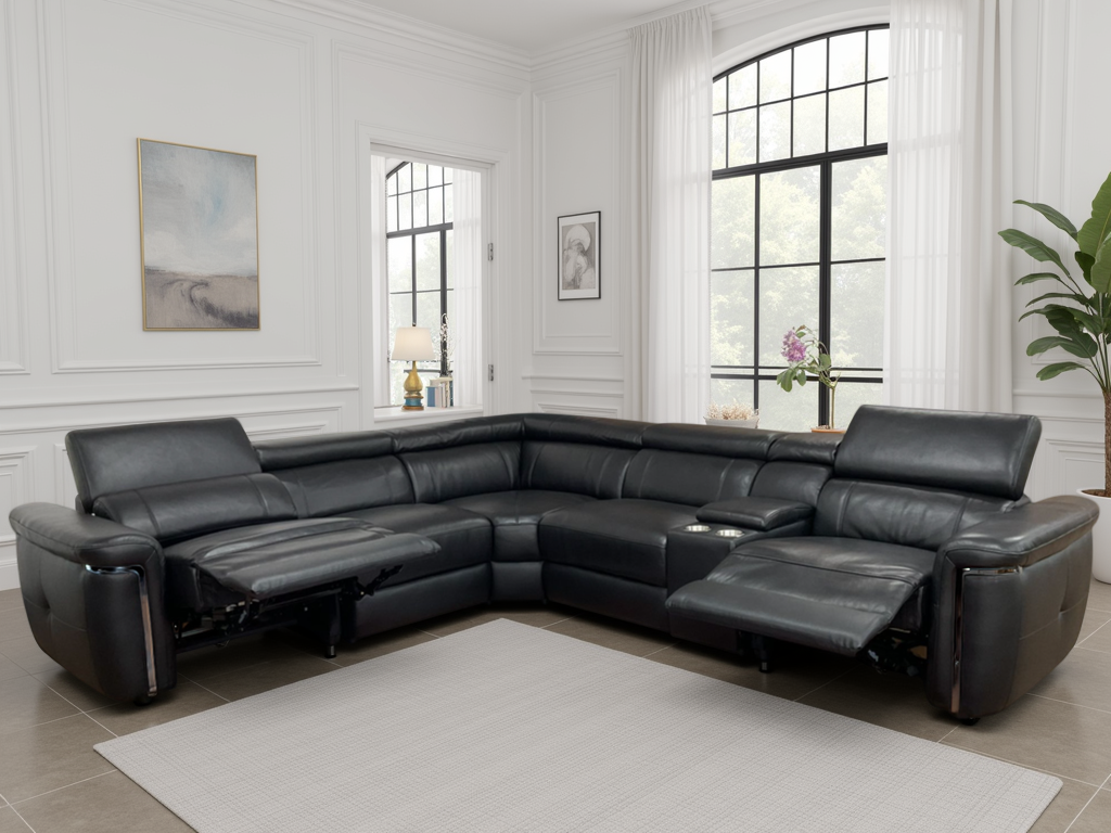 Mayfair Black Leather Modular Electric Recliner Large Corner Sofa