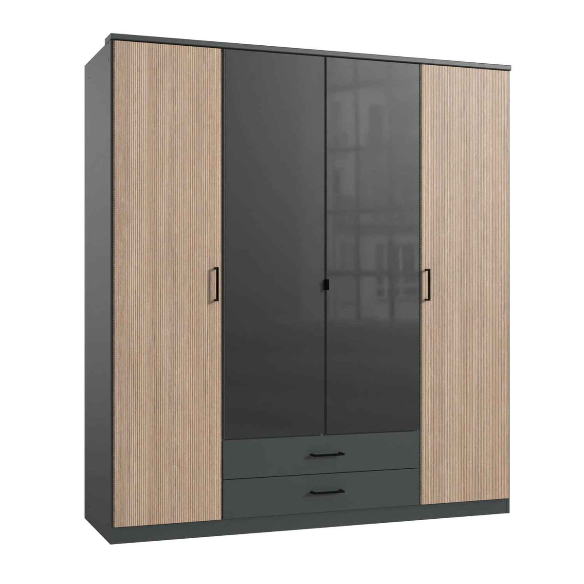 Fenwick 4 Door Wardrobe with 2 Drawers and Glass Centre Doors