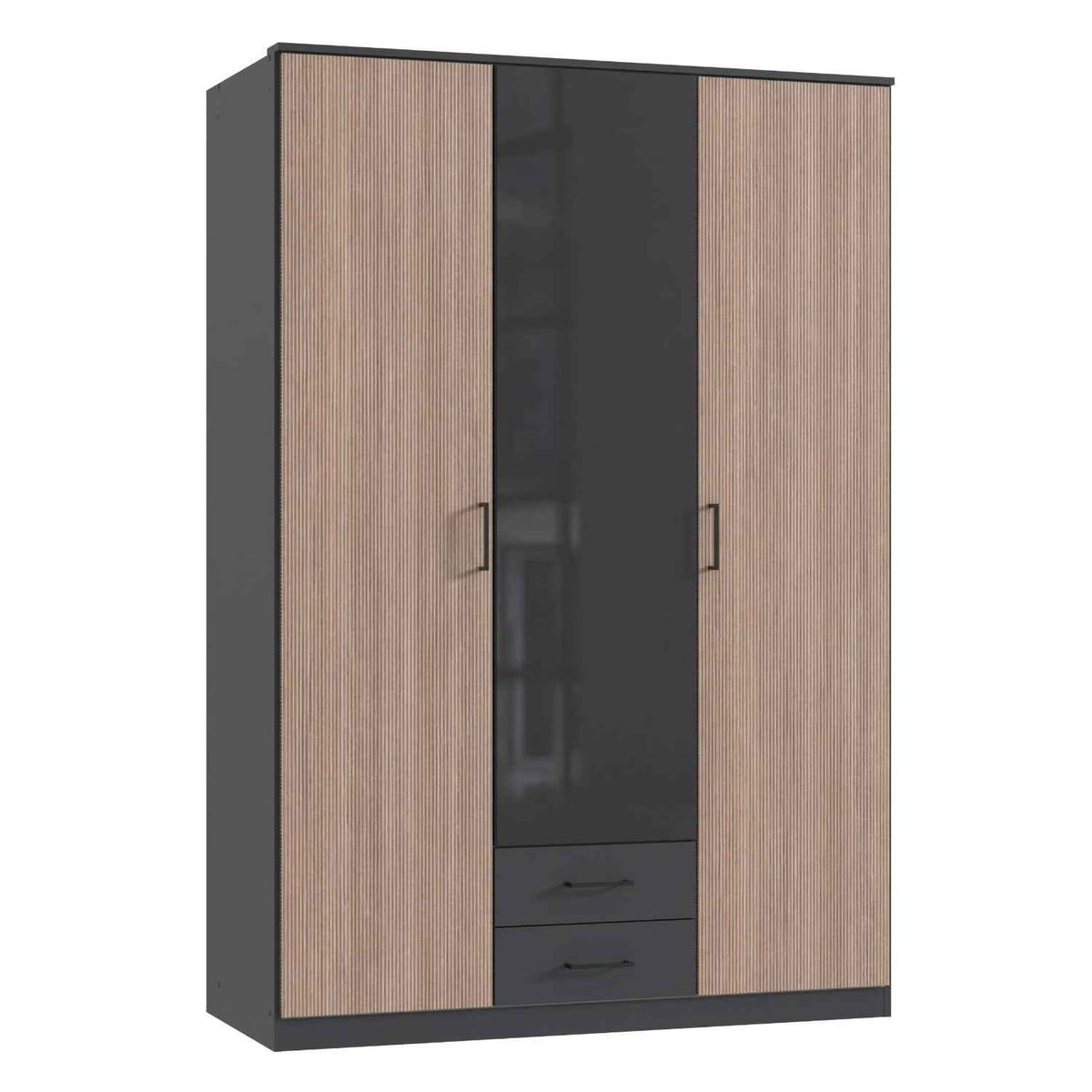 Fenwick 3 Door Wardrobe with 2 Drawers and Glass Centre Door