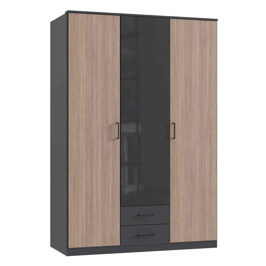 Fenwick 3 Door Wardrobe with 2 Drawers and Glass Centre Door