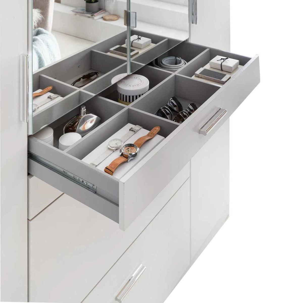 Ashford White 3 Door Wardrobe with Mirror and Drawers
