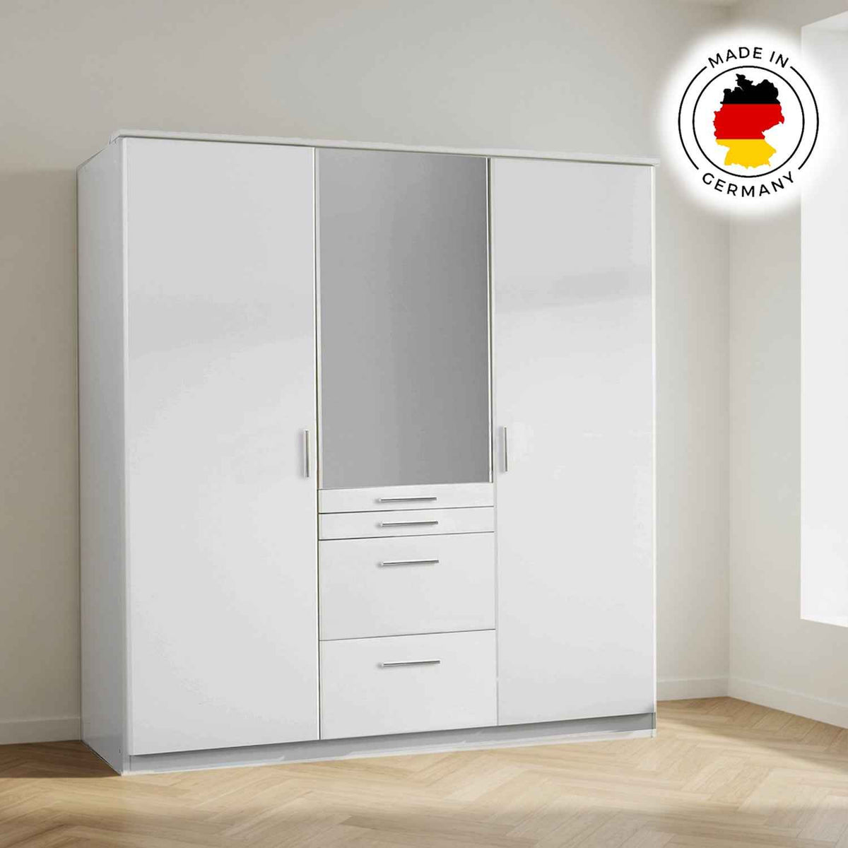 Ashford White 3 Door Wardrobe with Mirror and Drawers