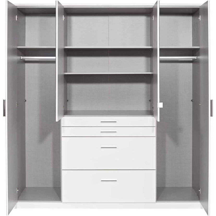 Ashford White 4 Door Wardrobe with Mirrors and Drawers
