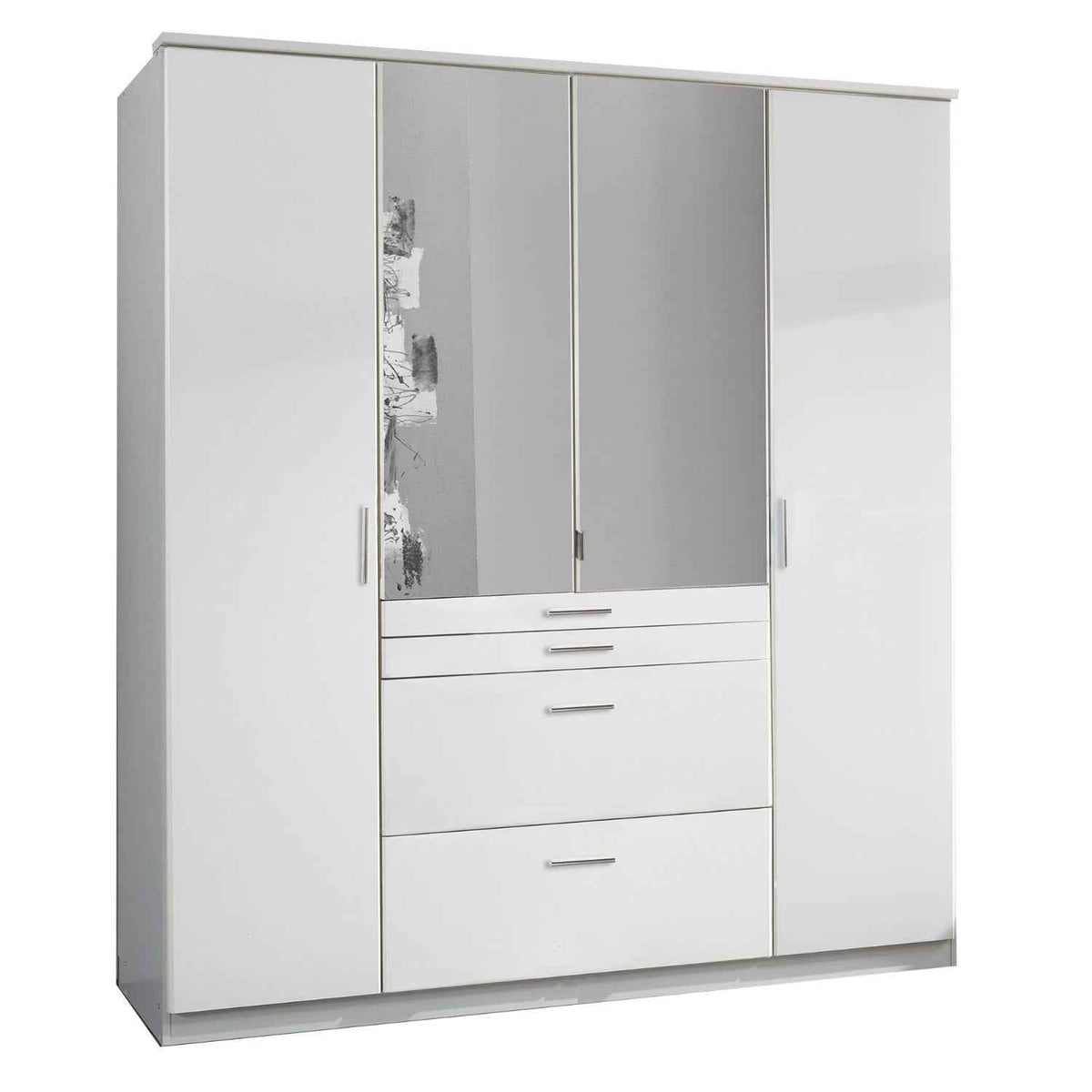 Ashford White 4 Door Wardrobe with Mirrors and Drawers