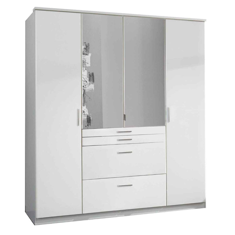 Ashford White 4 Door Wardrobe with Mirrors and Drawers