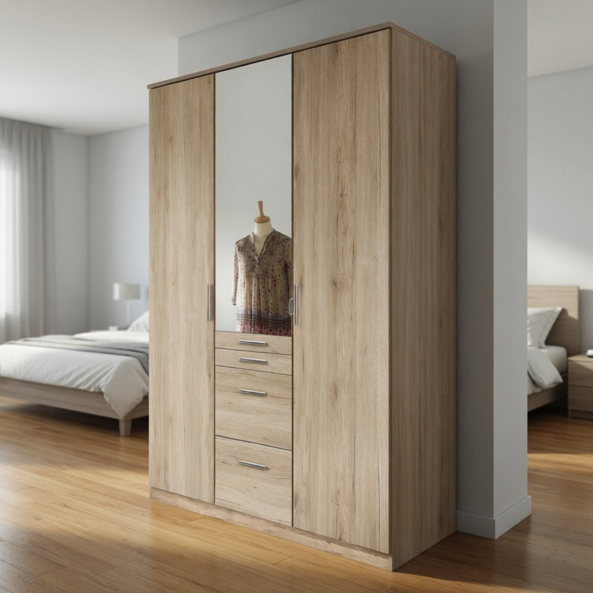 Ashford Sam Remo Oak 3 Door Wardrobe with Mirror and Drawers - image 6