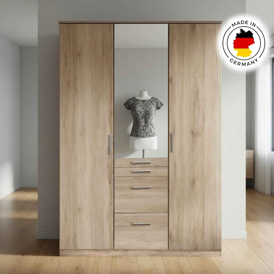 Ashford Sam Remo Oak 3 Door Wardrobe with Mirror and Drawers