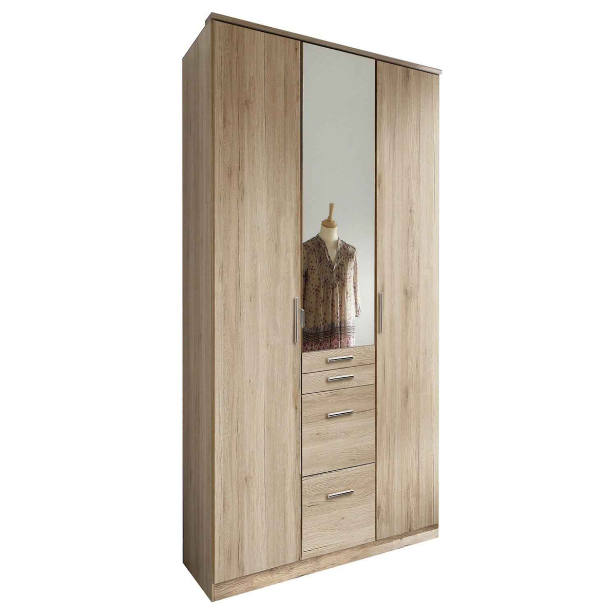 Ashford Sam Remo Oak 3 Door Wardrobe with Mirror and Drawers