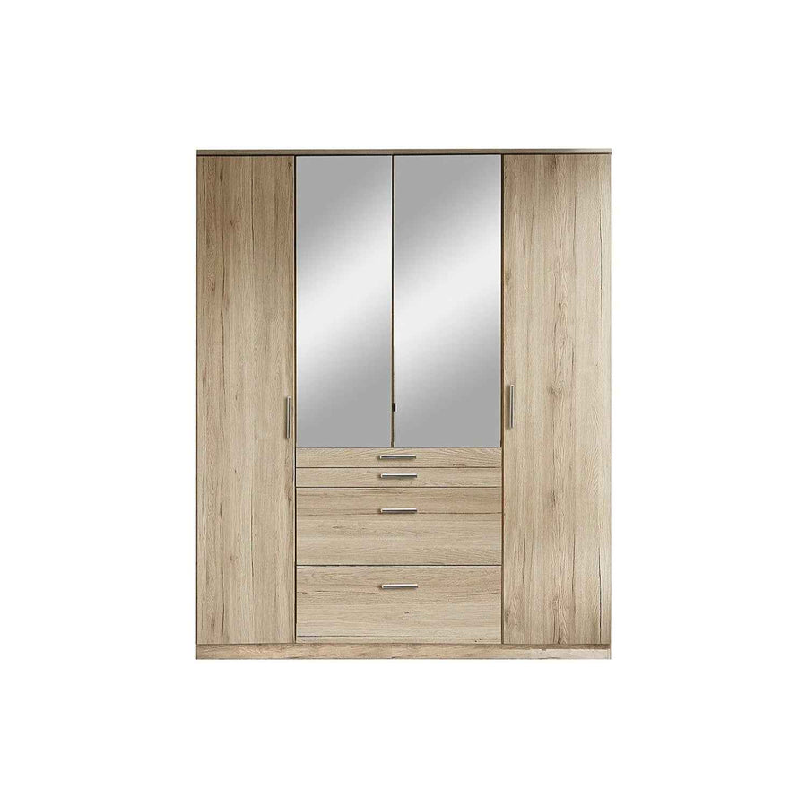 Epsom Oak Effect 4 Door Wardrobe with Mirror and Drawers