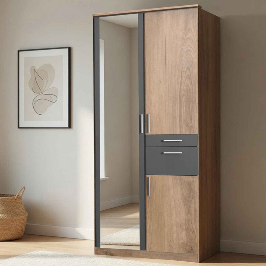 Harrogate Planked Oak 2 Door Mirrored Wardrobe with Drawers