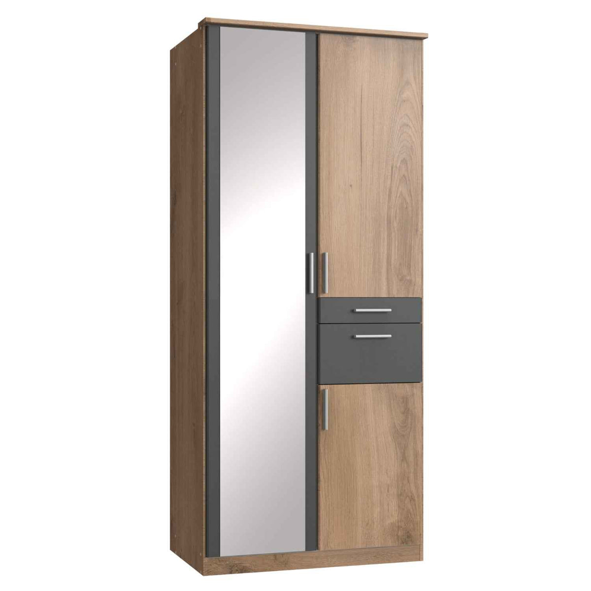 Harrogate Planked Oak 2 Door Mirrored Wardrobe with Drawers