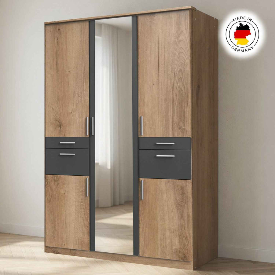 Harrogate Planked Oak 3 Door Mirrored Wardrobe with Drawers
