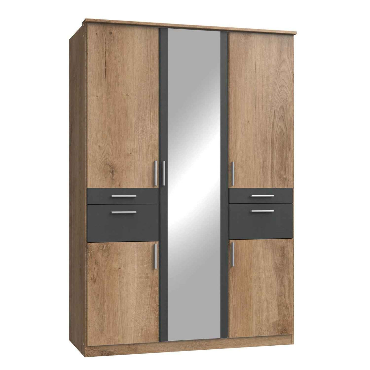 Harrogate Planked Oak 3 Door Mirrored Wardrobe with Drawers