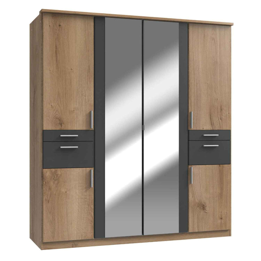 Harrogate Planked Oak 4 Door Mirrored Wardrobe with Drawers