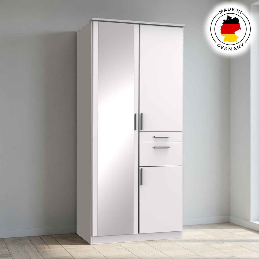 Harrogate White 2 Door Wardrobe with Mirror and Storage Drawers