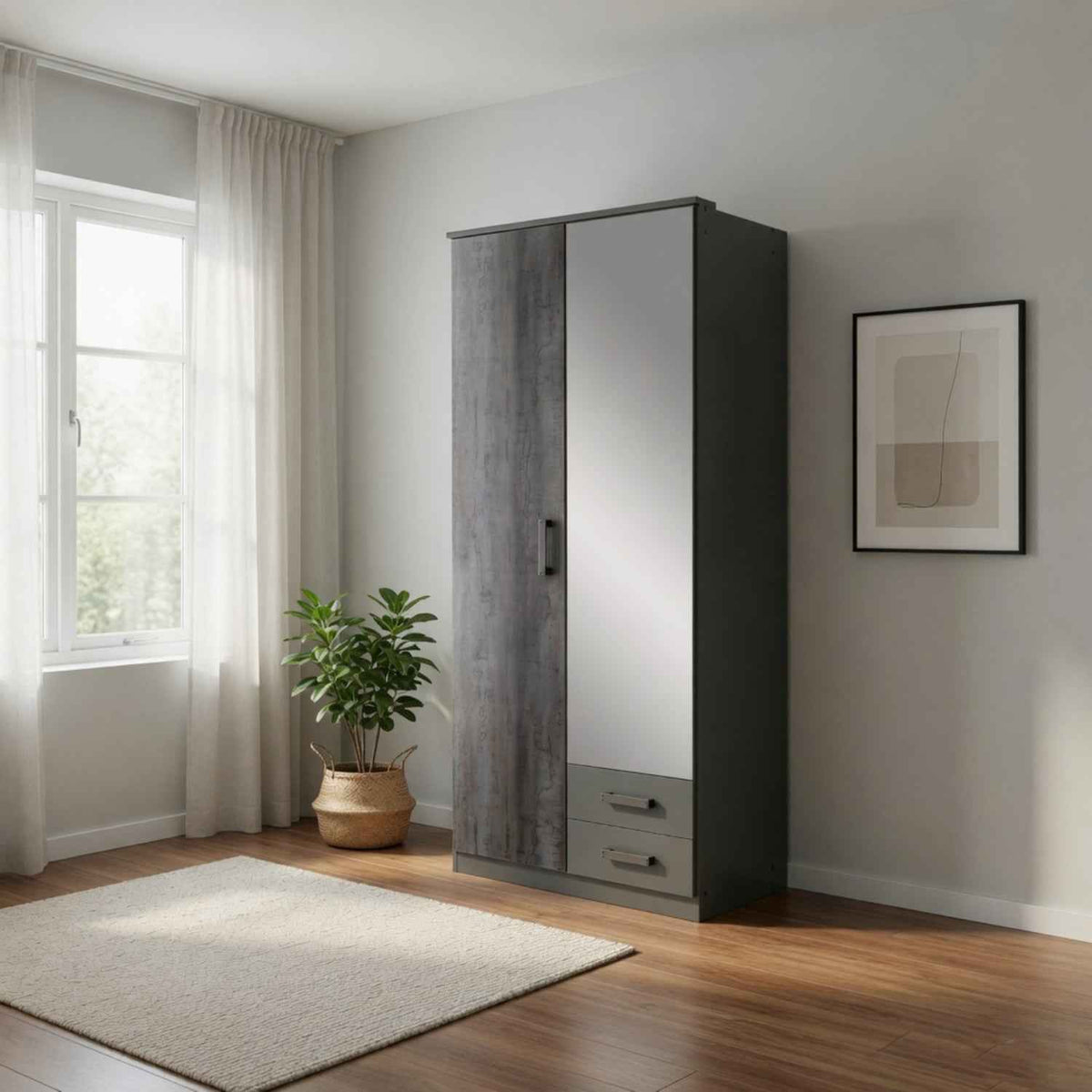 Durham Digi Steel 2 Door Mirrored Wardrobe