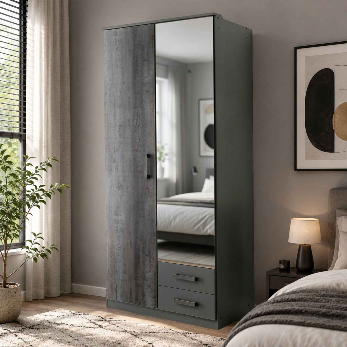 Durham Digi Steel 2 Door Mirrored Wardrobe