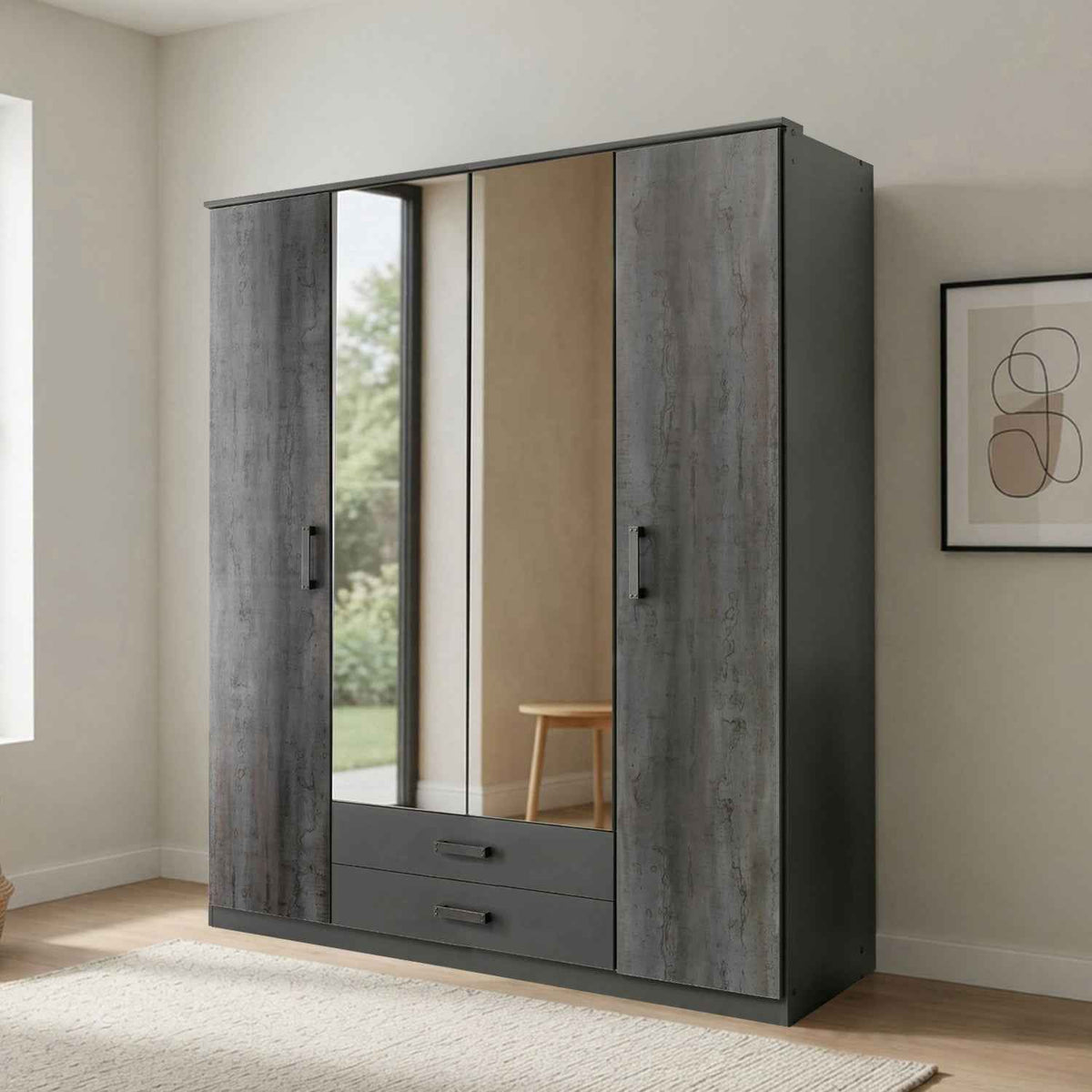 Durham Digi Steel 4 Door Mirrored Wardrobe