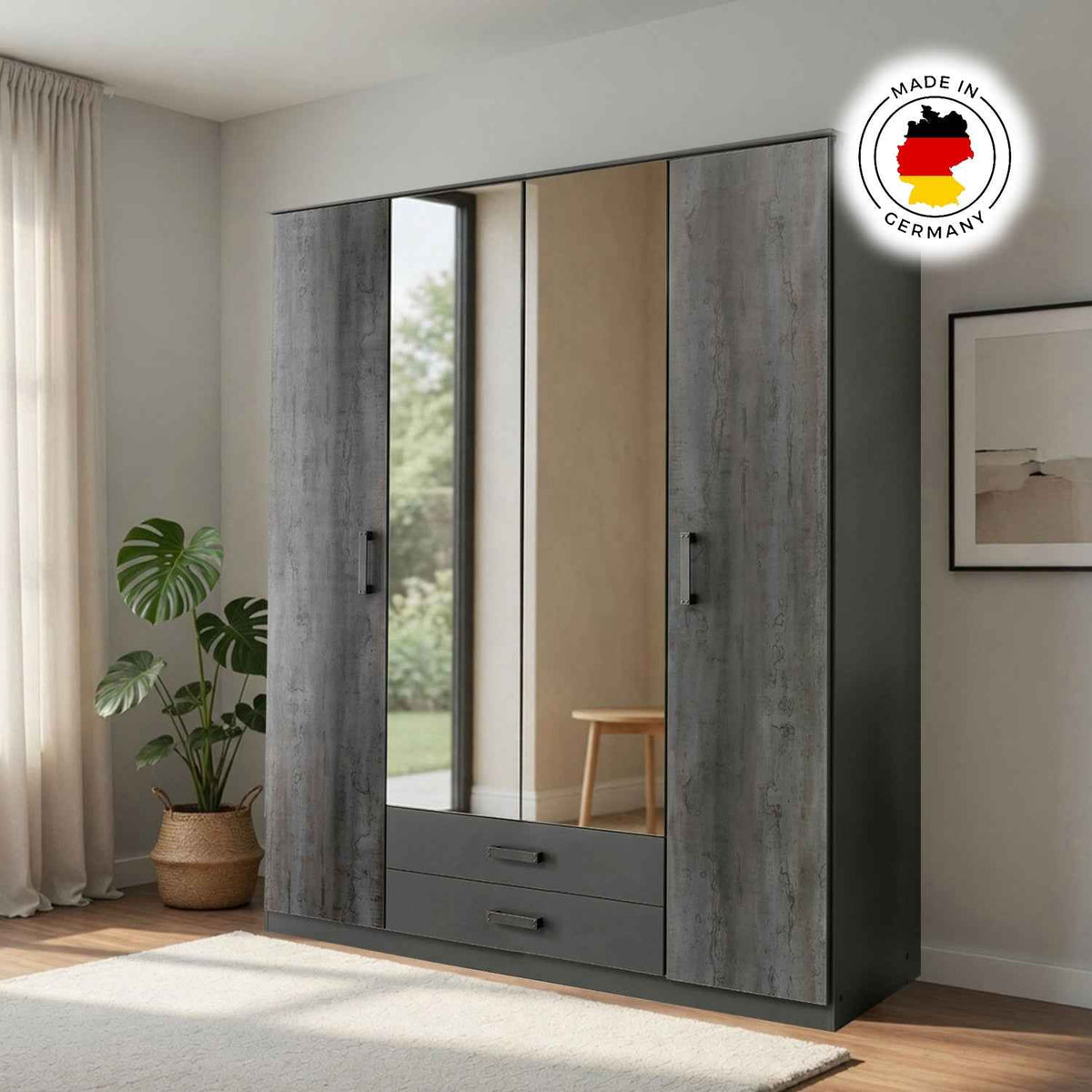 Durham Digi Steel 4 Door Mirrored Wardrobe