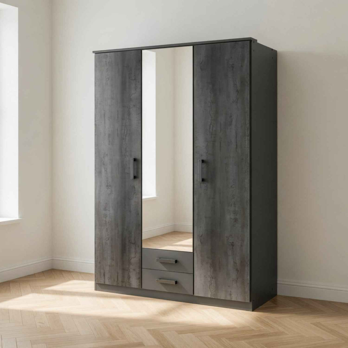 Durham Digi Steel 3 Door Mirrored Wardrobe