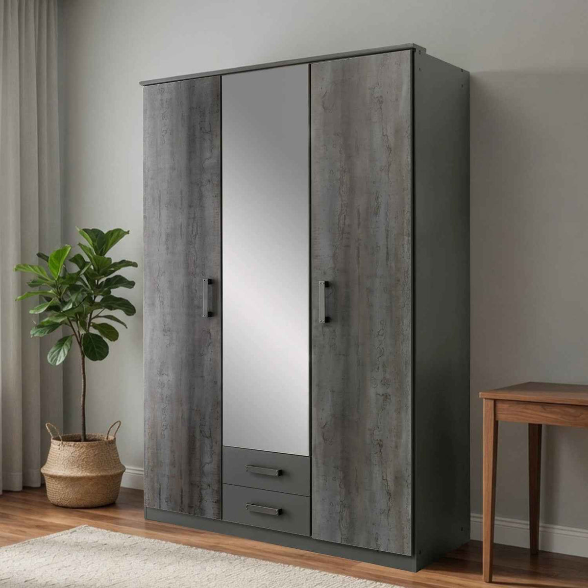 Durham Digi Steel 3 Door Mirrored Wardrobe