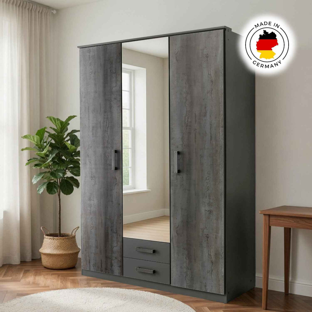 Durham Digi Steel 3 Door Mirrored Wardrobe