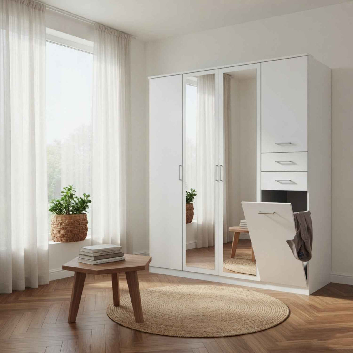 Fairfield White 4 Door Mirrored Wardrobe