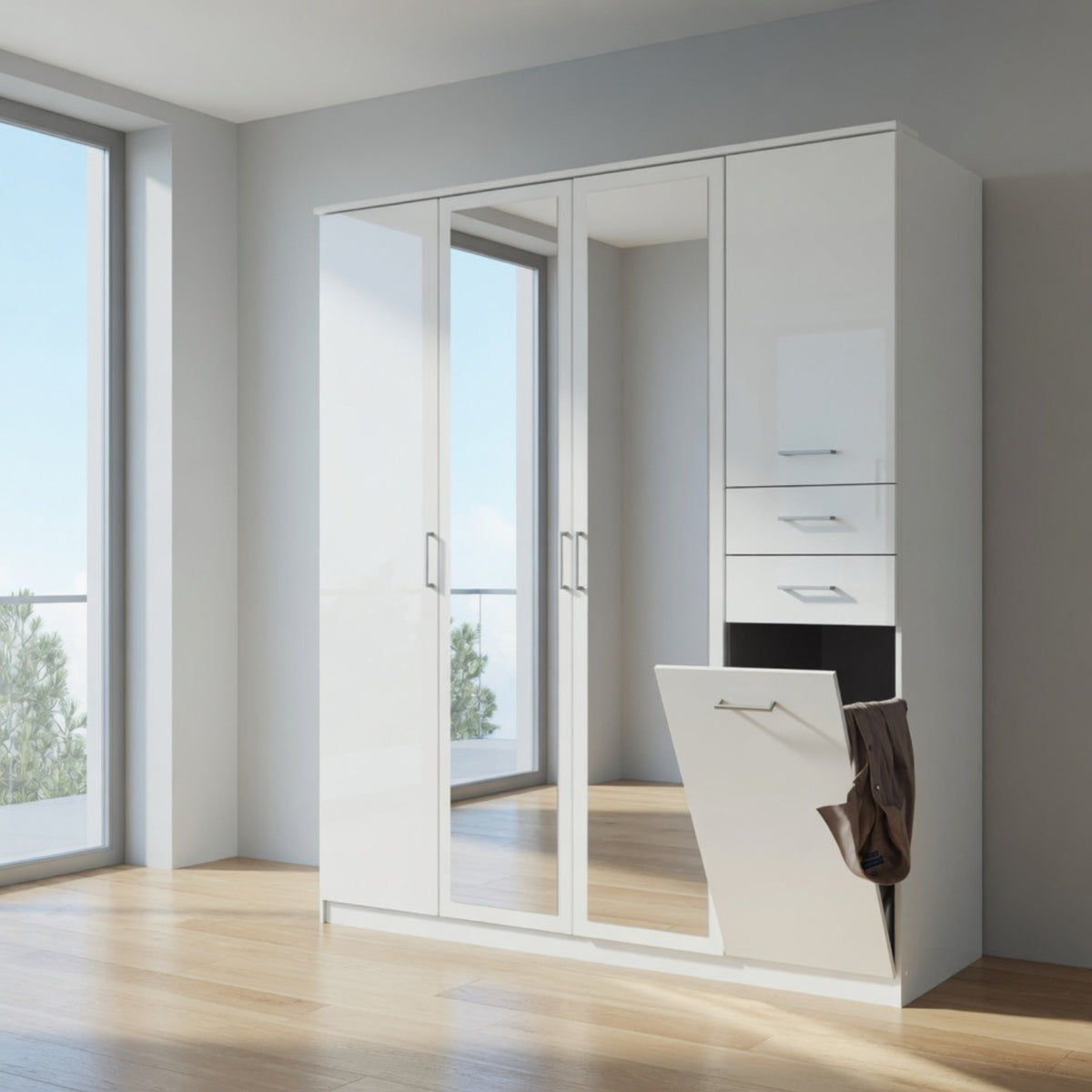 Fairfield White 4 Door Mirrored Wardrobe - image 6