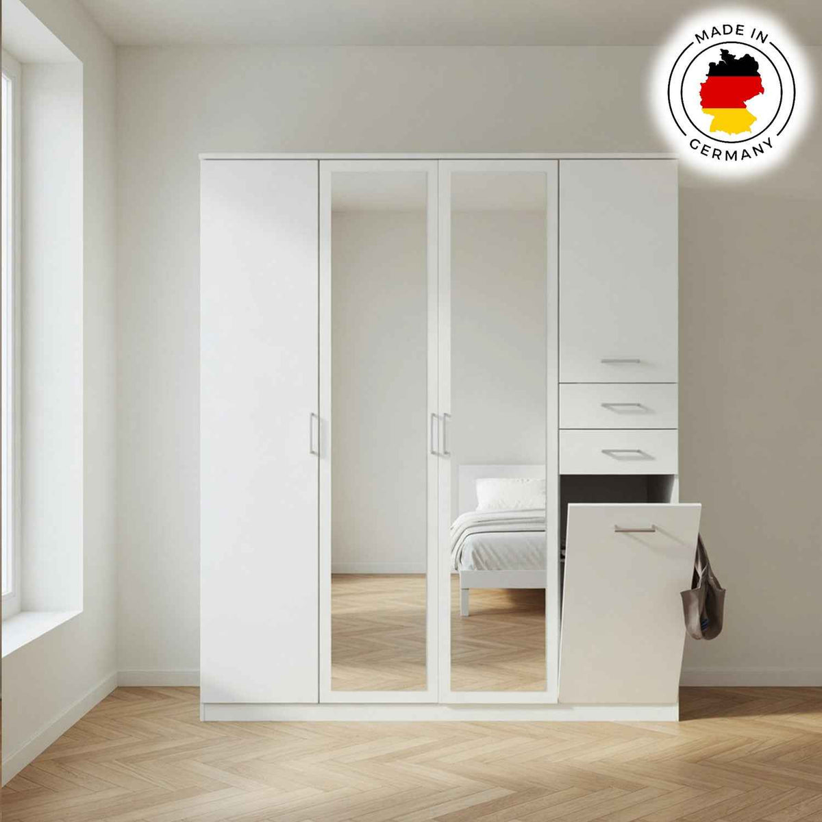 Fairfield White 4 Door Mirrored Wardrobe