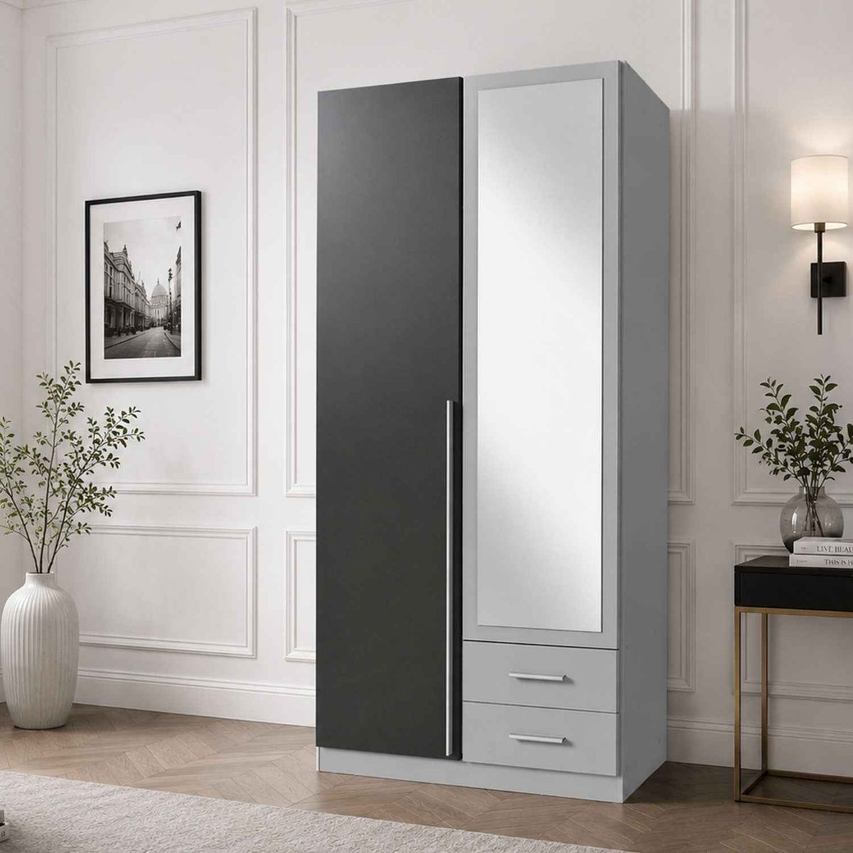 Henley Grey 2 Door Mirrored Wardrobe