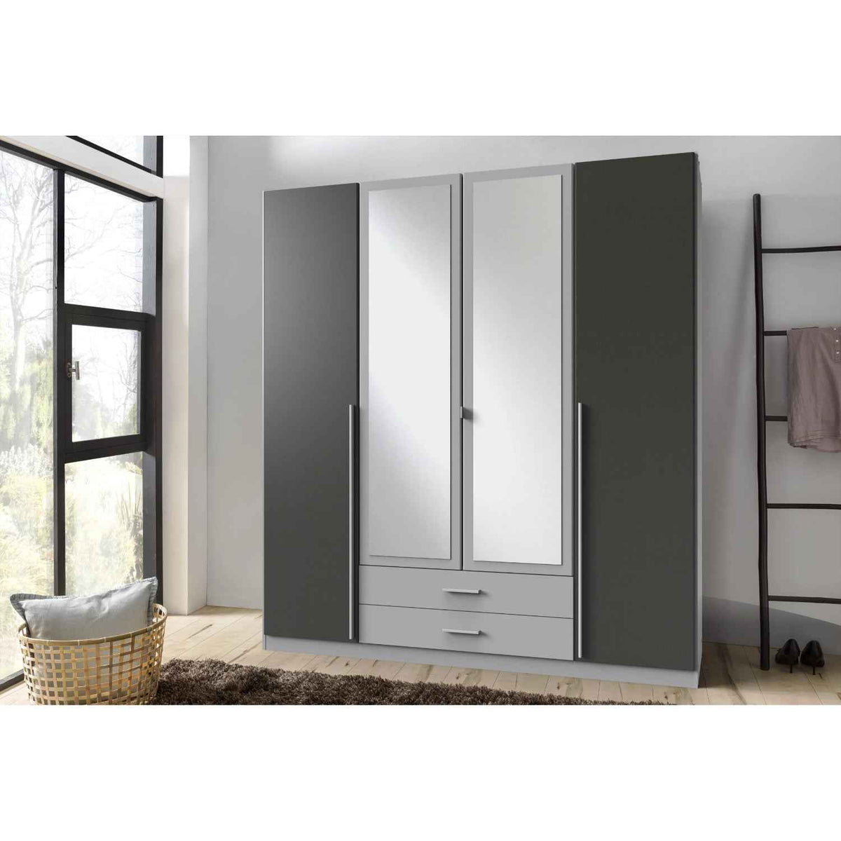Henley Grey 4 Door Mirrored Wardrobe