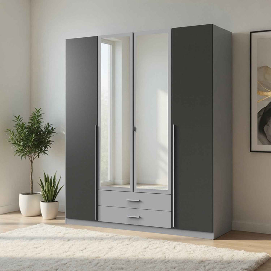 Henley Grey 4 Door Mirrored Wardrobe
