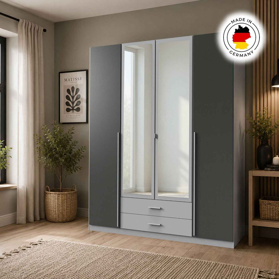 Henley Grey 4 Door Mirrored Wardrobe