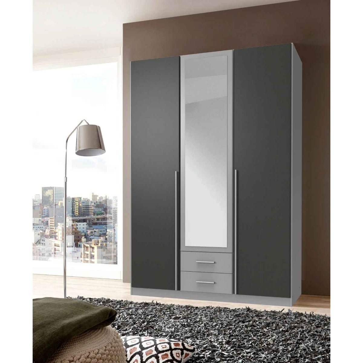 Henley Grey 3 Door Mirrored Wardrobe