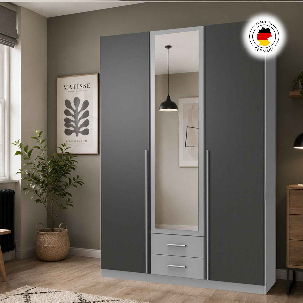 Henley Grey 3 Door Mirrored Wardrobe