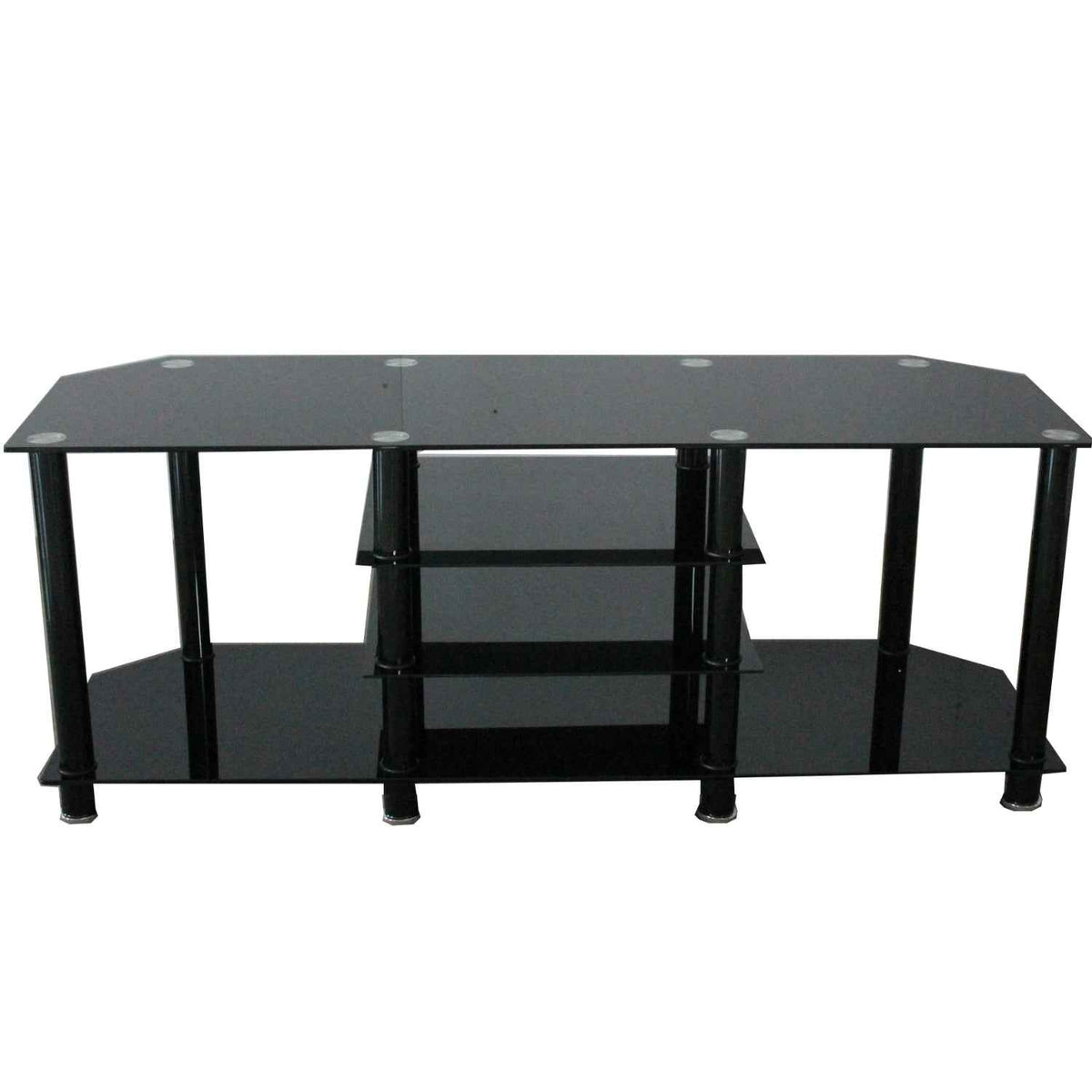 Kensington Large Black Glass TV Stand with Storage Shelves