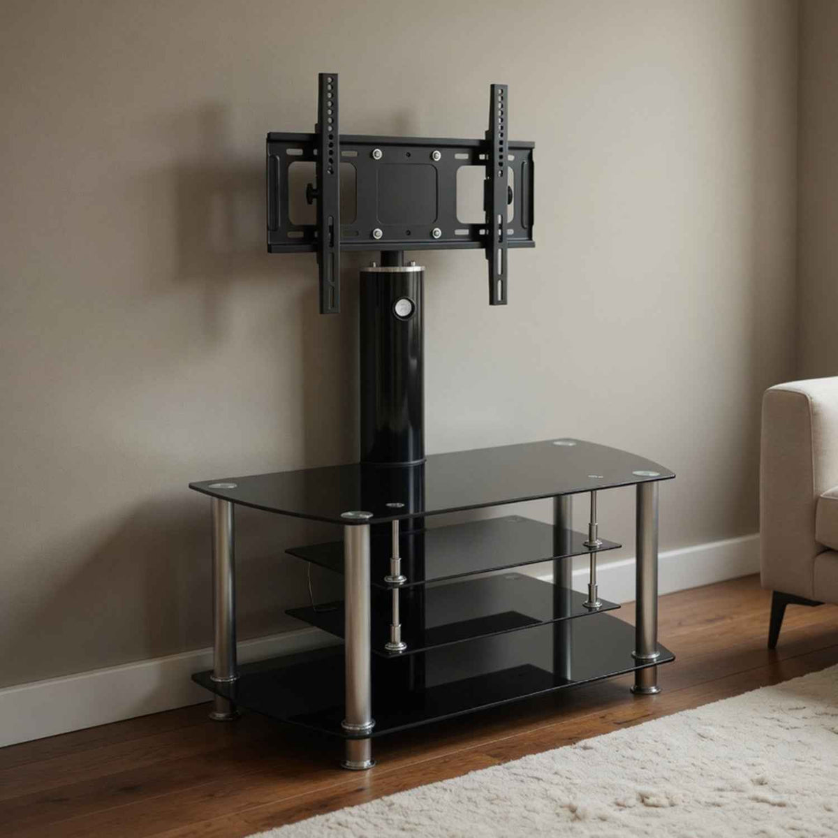 Clifton Black Glass TV Stand with LCD TV Bracket and 4 Shelves