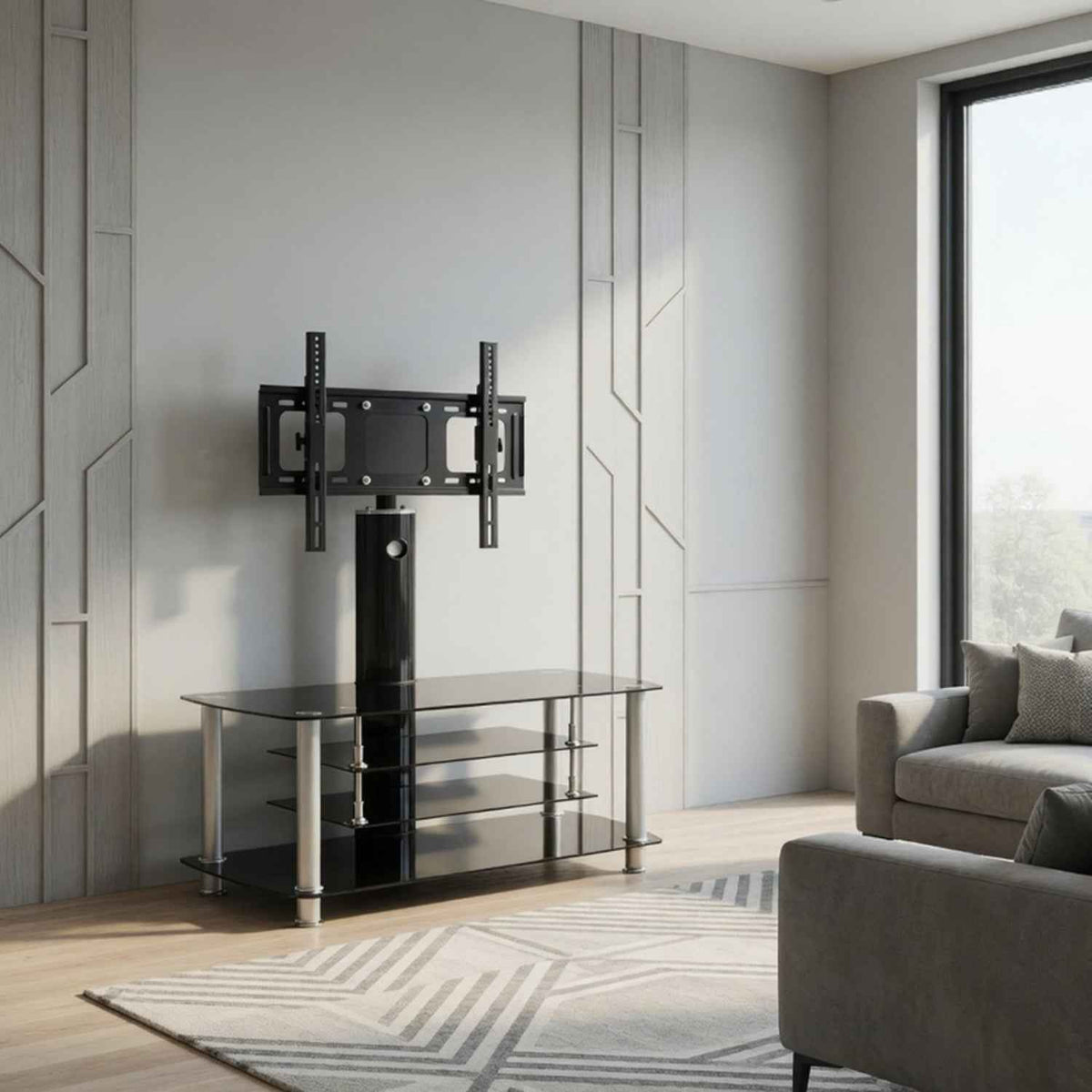 Clifton Black Glass TV Stand with LCD TV Bracket and 4 Shelves
