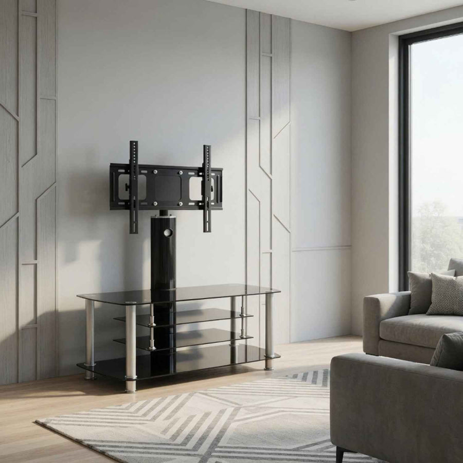 Clifton Black Glass TV Stand with LCD TV Bracket and 4 Shelves
