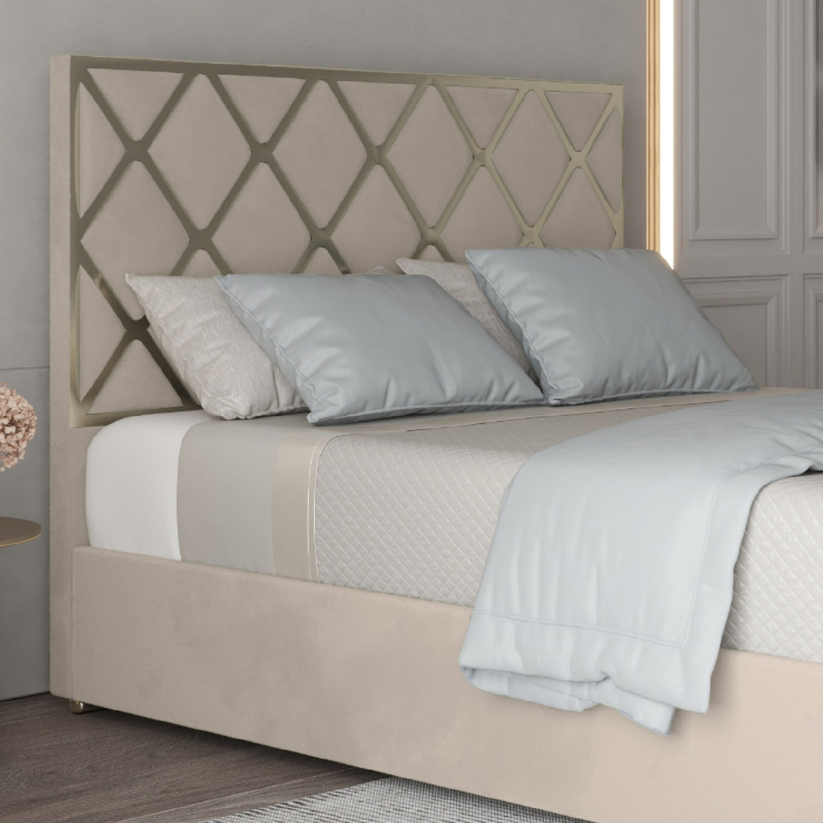 Repose Upholstered Soft Velvet Metal Designer Bed Frame