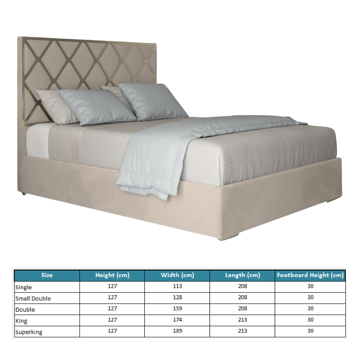 Repose Upholstered Soft Velvet Metal Designer Bed Frame