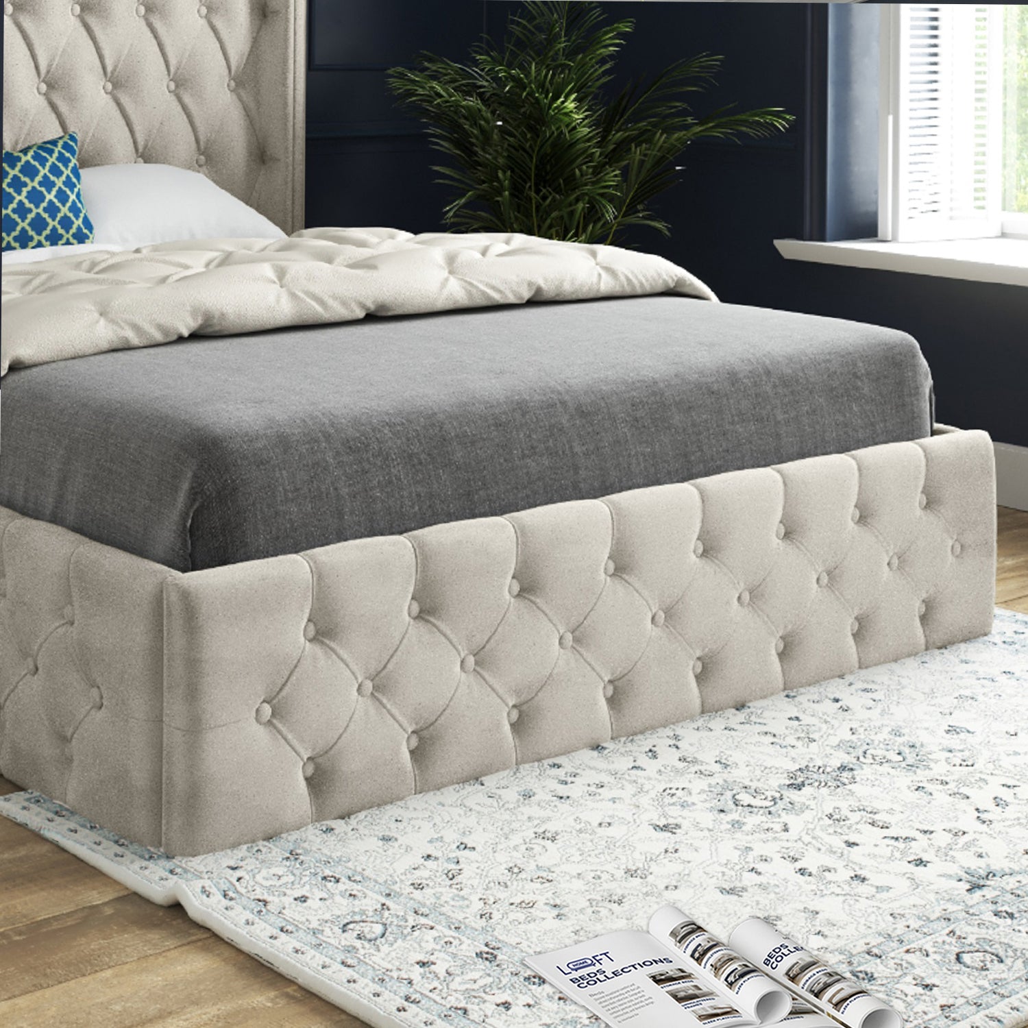 Wayno Straight Winged Upholstered Soft Velvet Designer Bed Frame