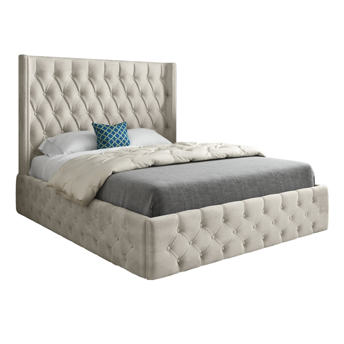 Wayno Straight Winged Upholstered Soft Velvet Designer Bed Frame
