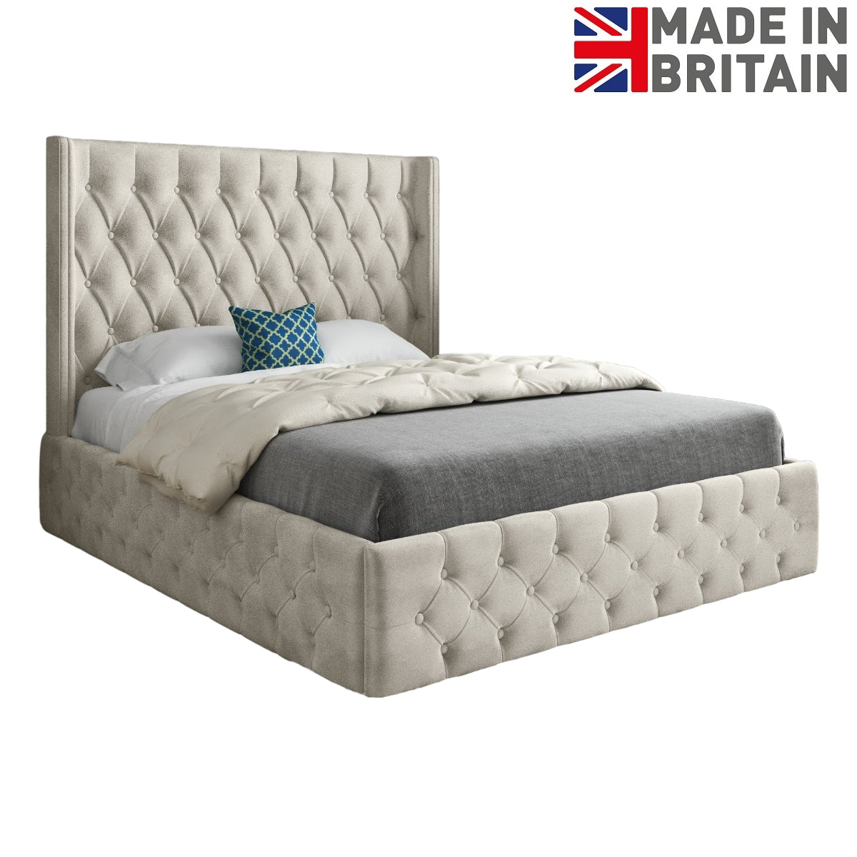 Wayno Straight Winged Upholstered Soft Velvet Designer Bed Frame