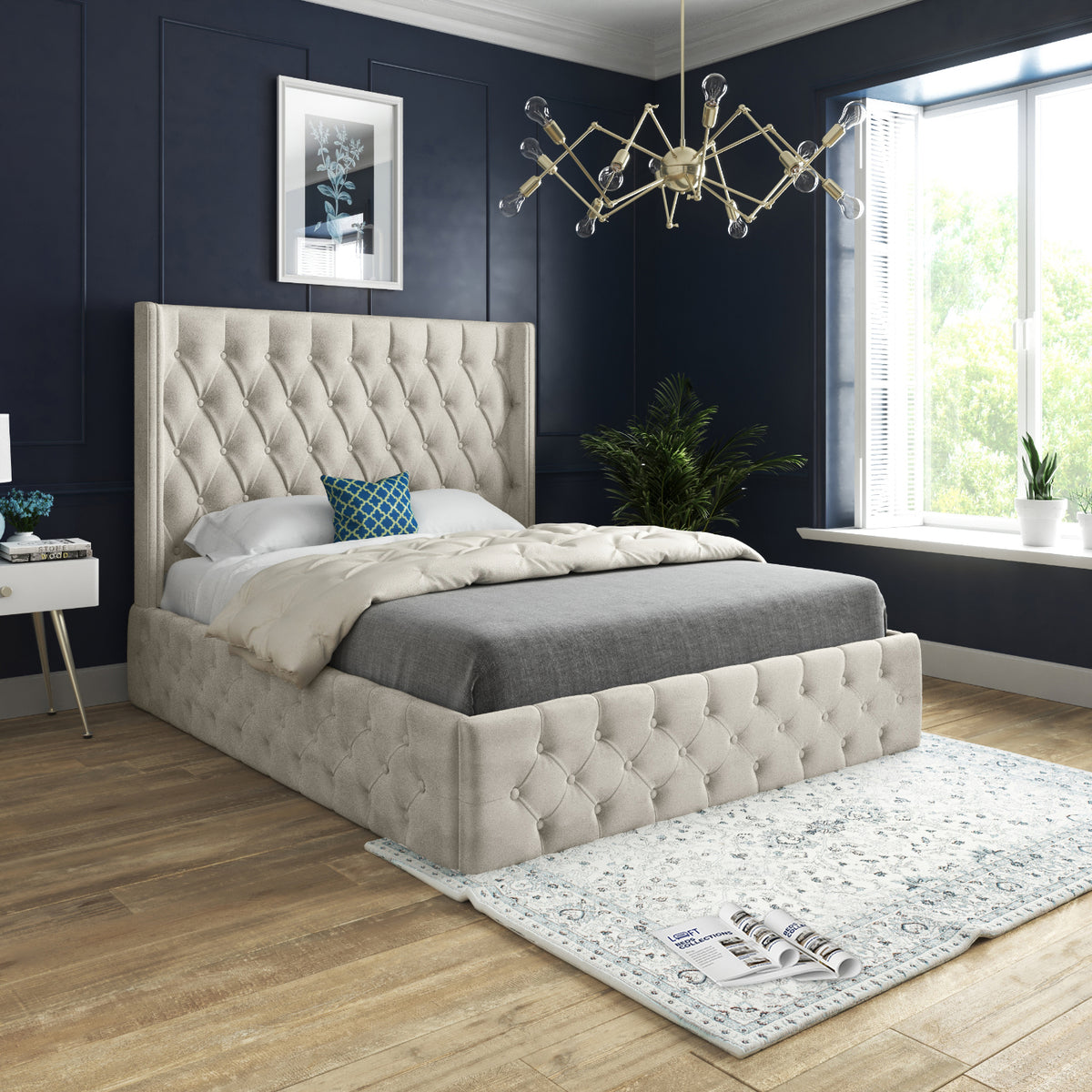Wayno Straight Winged Upholstered Soft Velvet Designer Bed Frame