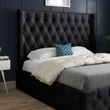 Wayno Straight Winged Upholstered Soft Velvet Designer Bed Frame