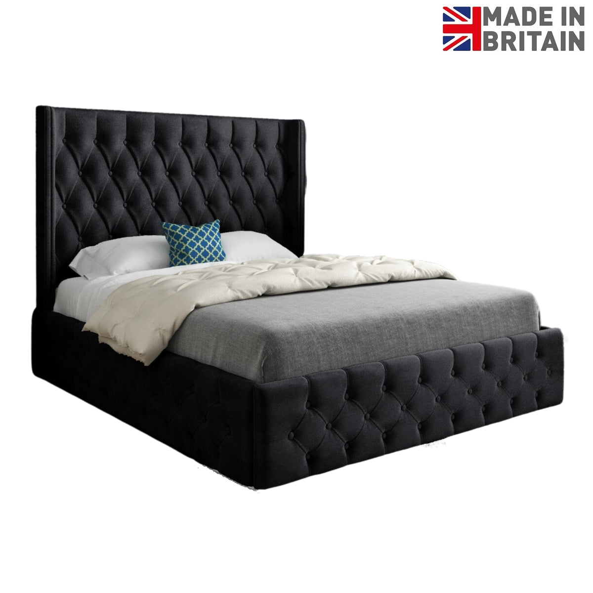 Wayno Straight Winged Upholstered Soft Velvet Designer Bed Frame
