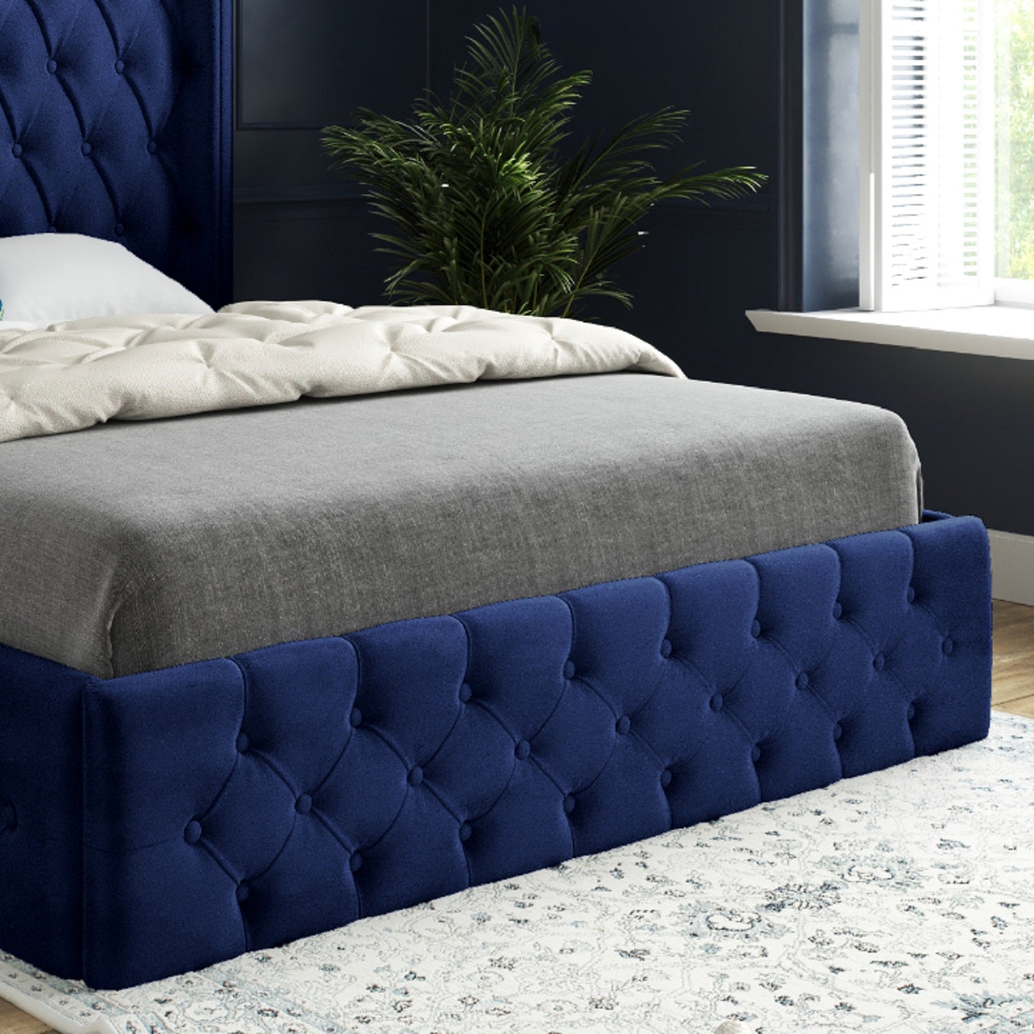 Wayno Straight Winged Upholstered Soft Velvet Designer Bed Frame
