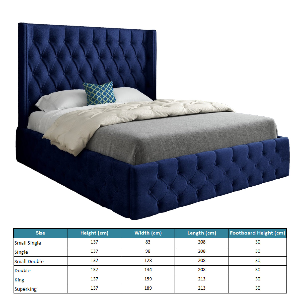 Wayno Straight Winged Upholstered Soft Velvet Designer Bed Frame